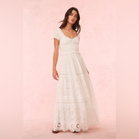 chinese dress ladies White Eyelet Maxi Dress Begonia  OutDazl